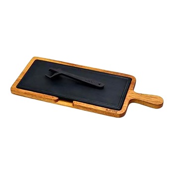 Platou servire fonta cu suport din lemn 17 x 37 cm - LAVA Platou servire fonta cu suport din lemn 17 x 37 cm - LAVA