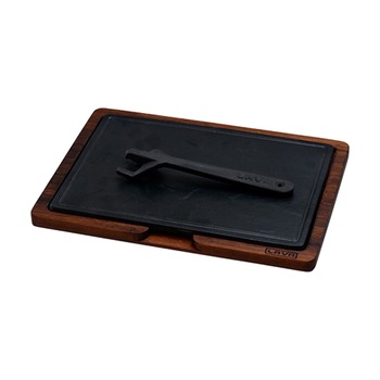 Platou servire fonta cu suport din lemn 20 x 30 cm - LAVA Platou servire fonta cu suport din lemn 20 x 30 cm - LAVA