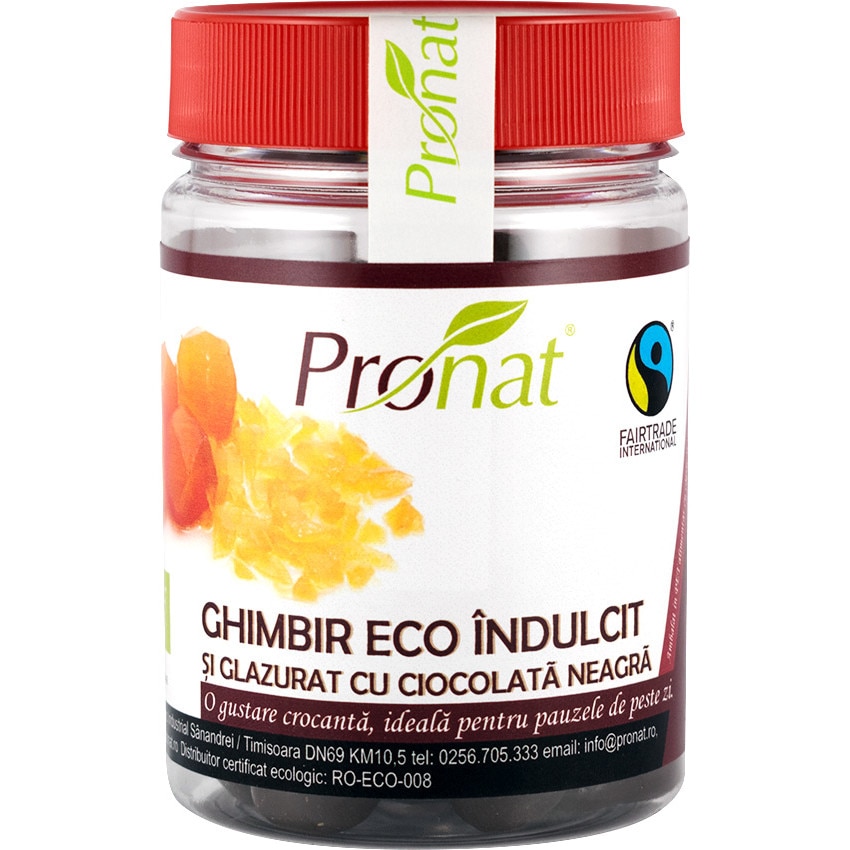 Ghimbir indulcit si glazurat cu ciocolata neagra, 130 g