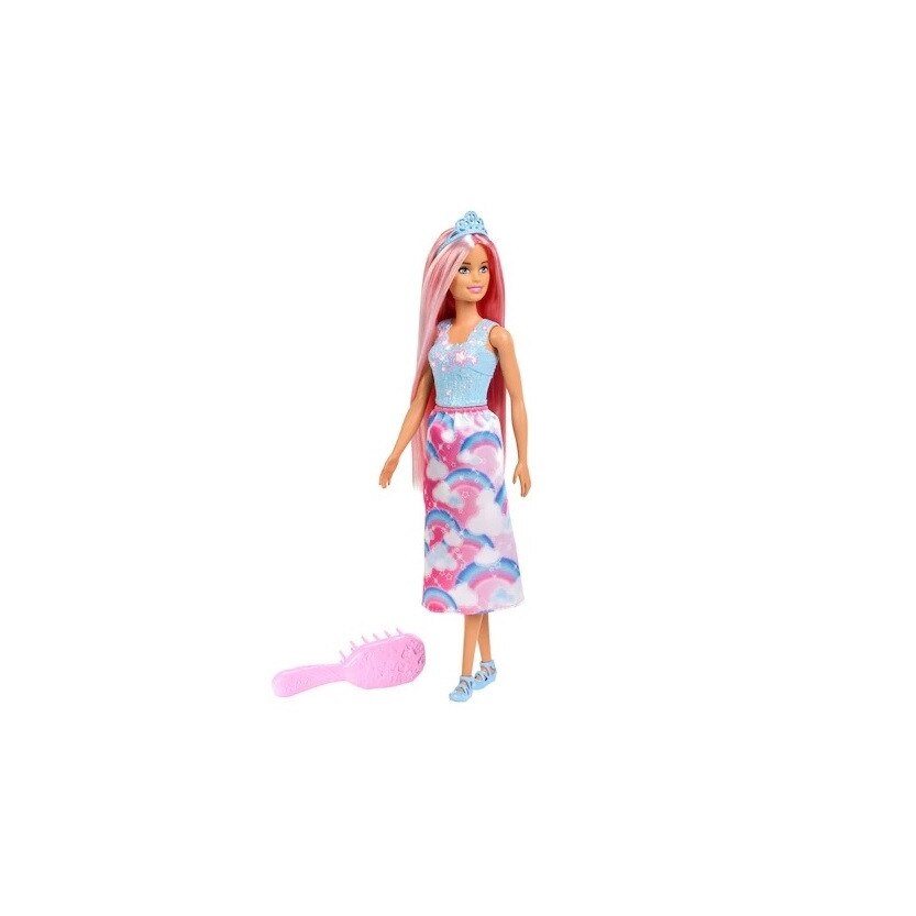 Papusa Barbie cu par foarte lung blond si o coafura unica