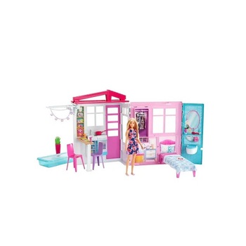 Set casa Barbie cu papusa inclusa, bucatarie, dormitor, baie si piscina Set casa Barbie cu papusa inclusa, bucatarie, dormitor, baie si piscina
