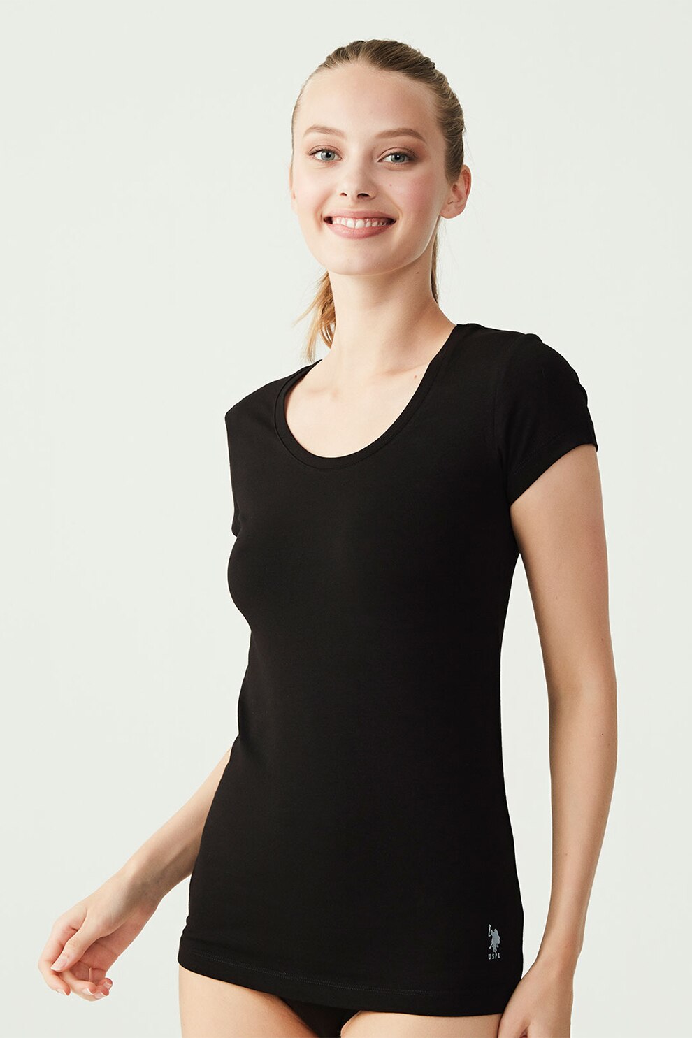 U.S. Polo Assn., Tricou de casa cu logo discret, Negru