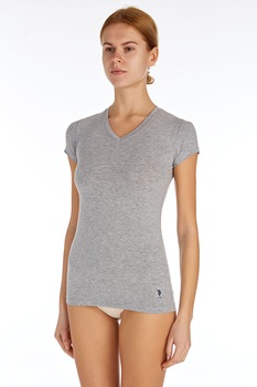 U.S. Polo Assn., Tricou de casa cu logo discret, Gri melange U.S. Polo Assn., Tricou de casa cu logo discret, Gri melange