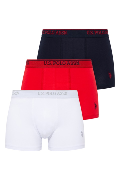 U.S. Polo Assn., Set de boxeri cu banda cu imprimeu logo - 3 perechi, Rosu/Alb/Bleumarin