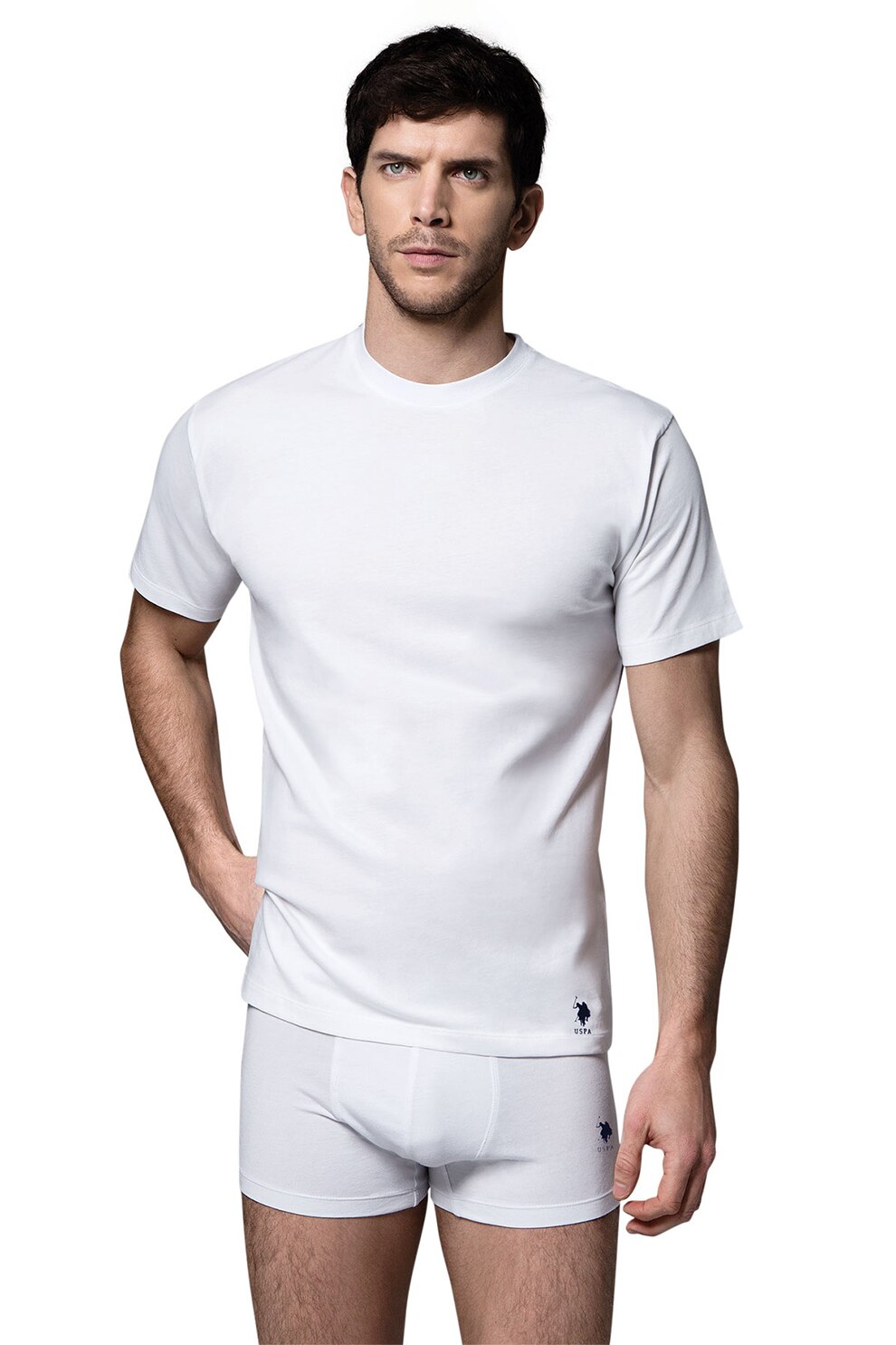 U.S. Polo Assn., Tricou de casa cu decolteu la baza gatului, Alb