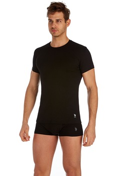 U.S. Polo Assn., Tricou de casa cu decolteu la baza gatului, Negru U.S. Polo Assn., Tricou de casa cu decolteu la baza gatului, Negru