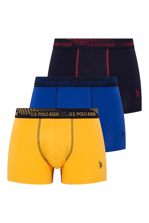 U.S. Polo Assn., Set de boxeri cu banda in talie cu imprimeu logo -3 perechi, Galben/Albastru royal/Bleumarin
