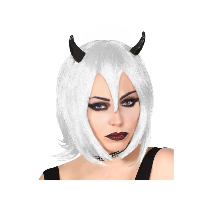 Peruca diavol Cosplay, Widmann, Sintetic, Scurt, Alb