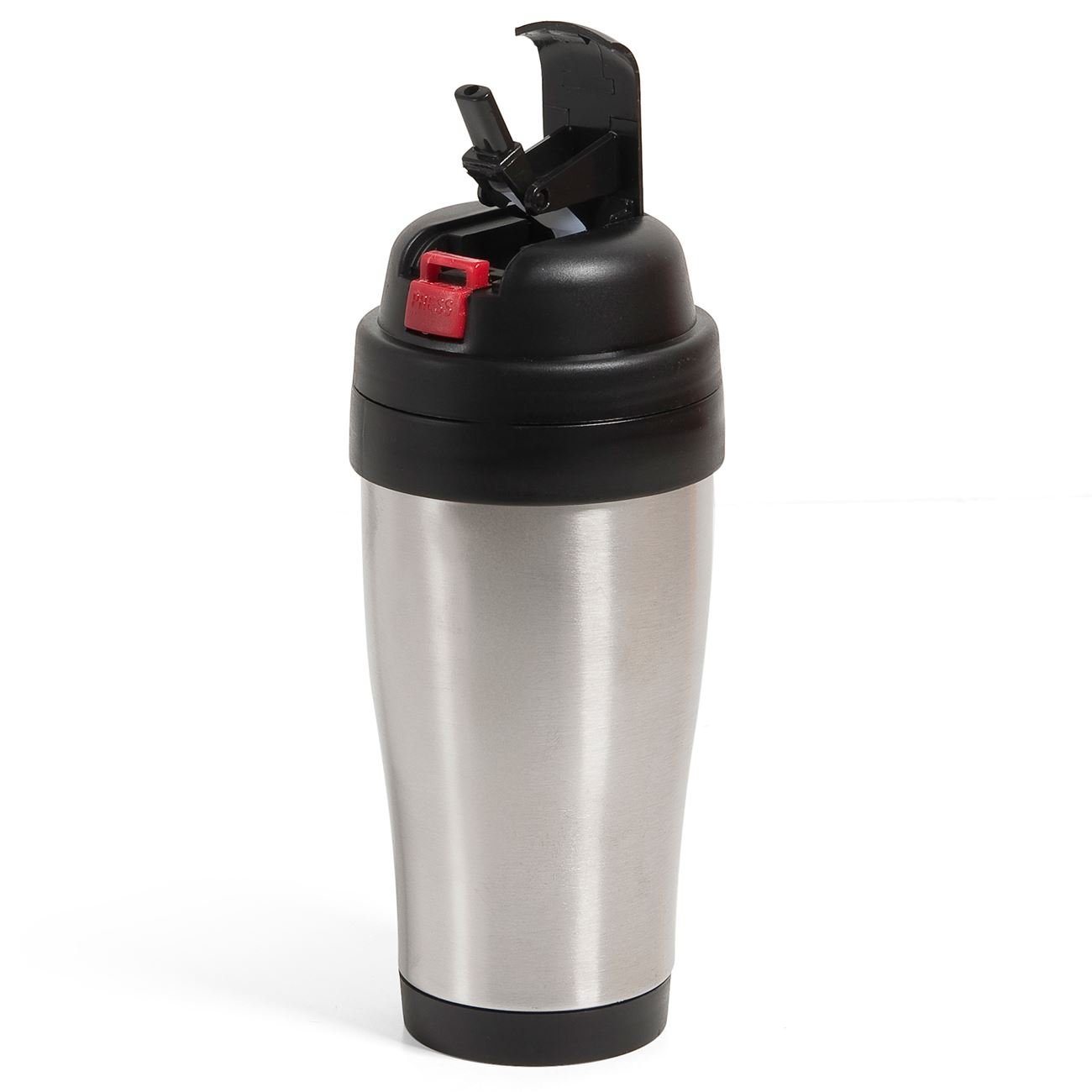 Shaker Metalic, New Line, Model cu Capac si Pai, 450 ml, Argintiu/Negru