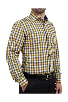 Camasa cu maneca lunga slim galbena cu carouri, GAMA, 37-38 EU Camasa cu maneca lunga slim galbena cu carouri, GAMA, 37-38 EU