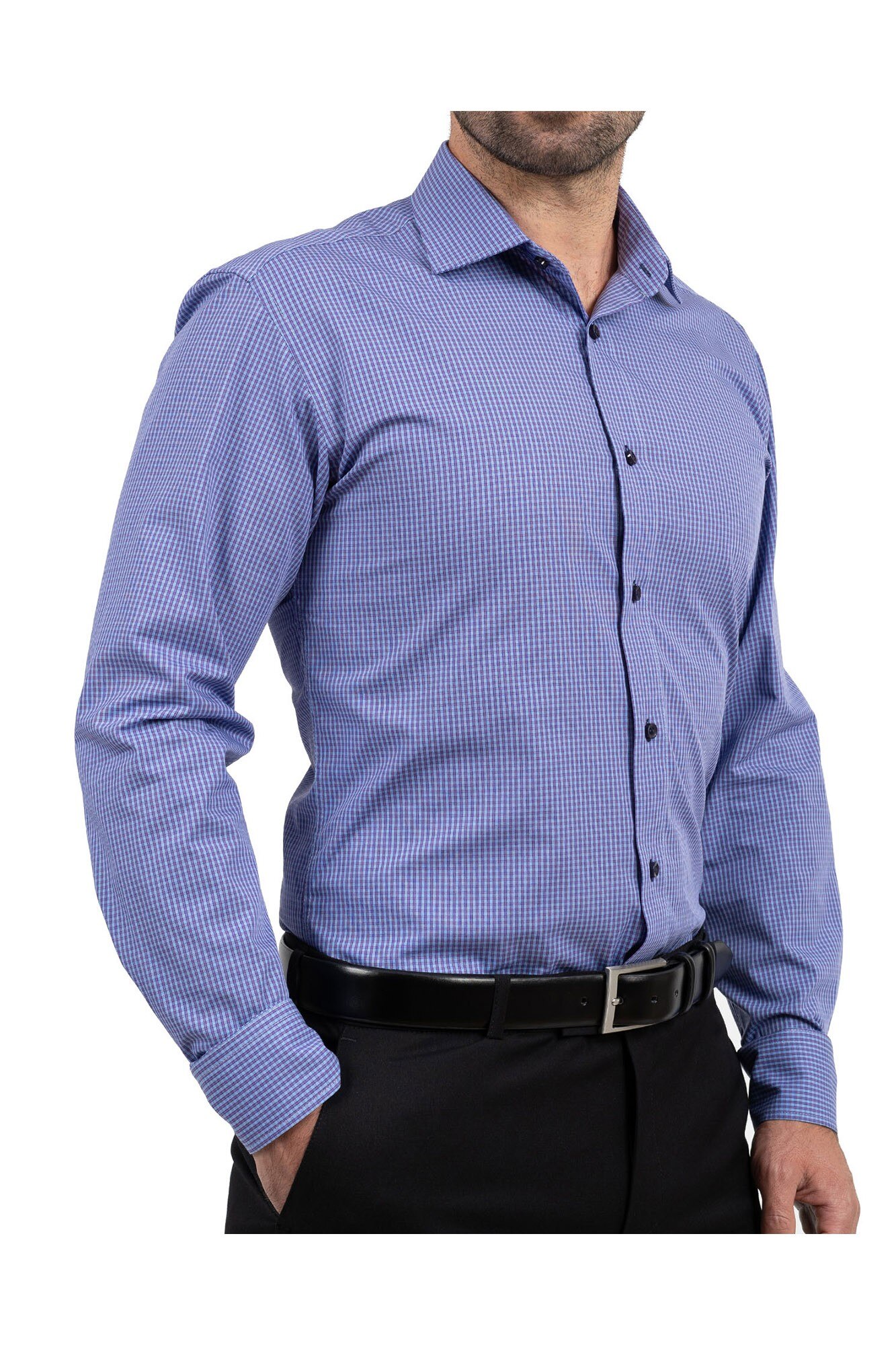 Camasa mov cu carouri bleu slim fit