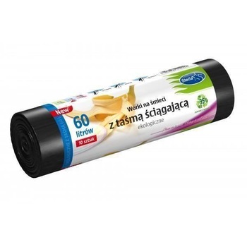 Saci menajeri, Stella,60 litri, 10 bucati, Ecologici cu snur pentru inchidere LDPE Negru Saci menajeri, Stella,60 litri, 10 bucati, Ecologici cu snur pentru inchidere LDPE Negru