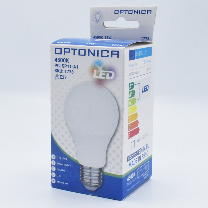 Опал LED крушка 11W (75W), 1055 lm, естествена светлина (4500K), Optonica