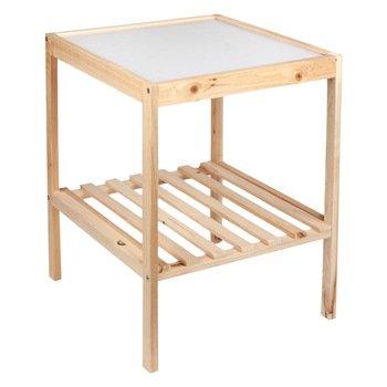 Masa pentru living si dormitor,de lemn,alb cu maro,cu 2 rafturi,cu suport stabil Masa pentru living si dormitor,de lemn,alb cu maro,cu 2 rafturi,cu suport stabil