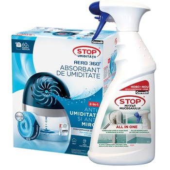 Pachet promo Absorbant umiditate Ceresit Aero 360, black, 450 g+ Ceresit Stop Mucegai All in One, 500 ml Pachet promo Absorbant umiditate Ceresit Aero 360, black, 450 g+ Ceresit Stop Mucegai All in One, 500 ml