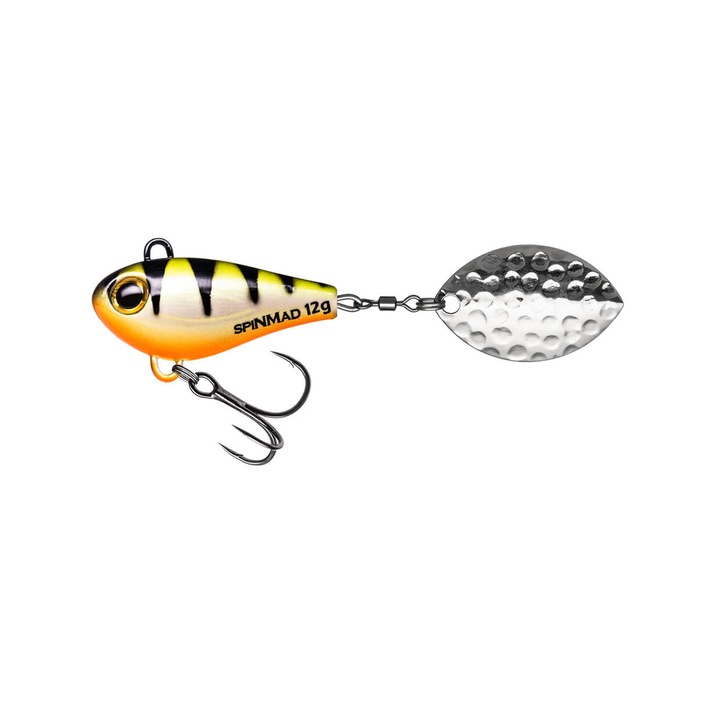Spinner Spinmad Jigmaster 8cm, 12gr, culoare Yellow Perch pentru pescuitul la avat, salau, stiuca sau biban