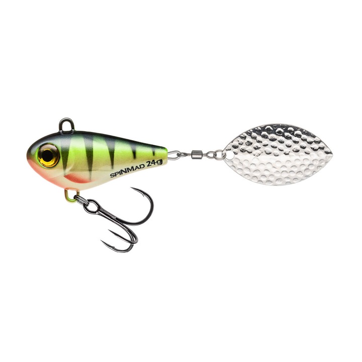 Spinner Spinmad Jigmaster 11.5cm, 24gr, culoare Perch pentru pescuitul la stiuca, somn sau salau