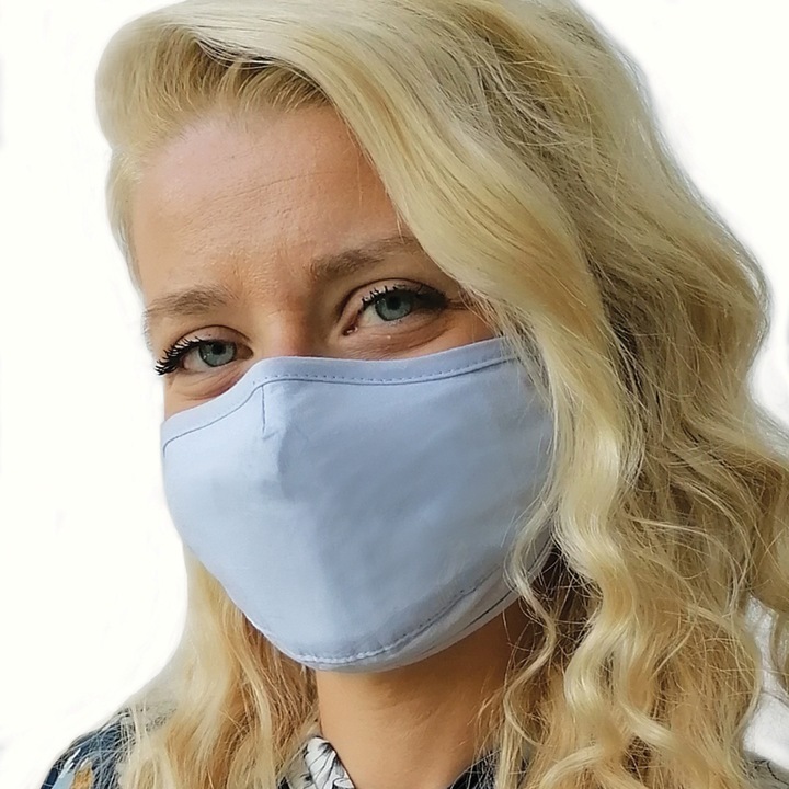 Masca de protectie pentru fata cu filtru, Oeko-Tex 100, cu trei straturi, reutilizabila, Albastru deschis