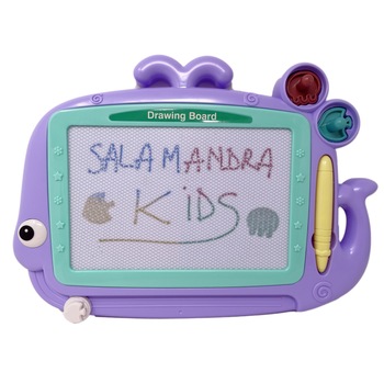 Tablita magnetica Salamandra Kids 2 in 1 cu creion si 2 stampile, Mov Tablita magnetica Salamandra Kids 2 in 1 cu creion si 2 stampile, Mov