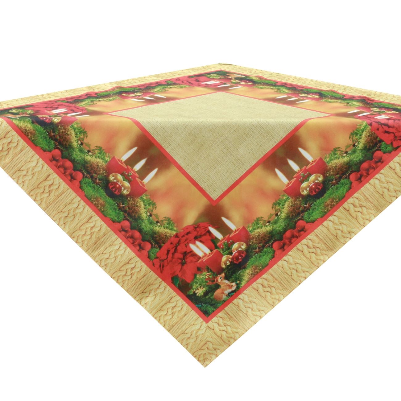 Fata de Masa de Craciun, New Line, Model cu Lumanari, 80x80 cm, Poliester, Multicolor