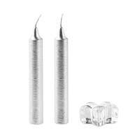 Set 2 lumanari decorative, cilindrice, cu suport din sticla, argintii, Piksel