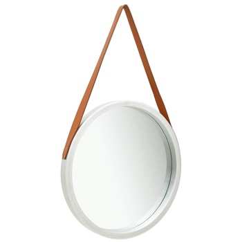 Oglinda de perete cu o curea, vidaXL, Lemn, 50 cm, Argintiu