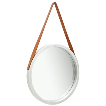 Oglinda de perete cu o curea, vidaXL, Lemn, 50 cm, Argintiu Oglinda de perete cu o curea, vidaXL, Lemn, 50 cm, Argintiu