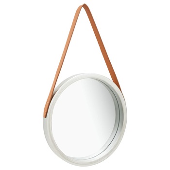 Oglinda de perete cu o curea, vidaXL, Lemn, 40 cm, Argintiu Oglinda de perete cu o curea, vidaXL, Lemn, 40 cm, Argintiu