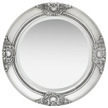 Oglinda de perete in stil baroc, vidaXL, Lemn, 50 cm, Argintiu Oglinda de perete in stil baroc, vidaXL, Lemn, 50 cm, Argintiu