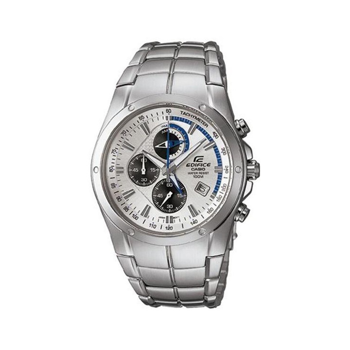 Мъжки часовник Casio Edifice, неръждаема стомана, сребристо и бяло, хронограф