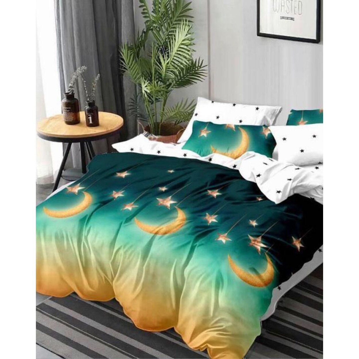 Set Lenjerie de Pat din Finet, 6 Piese, Pat 2 Persoane, Green Sky