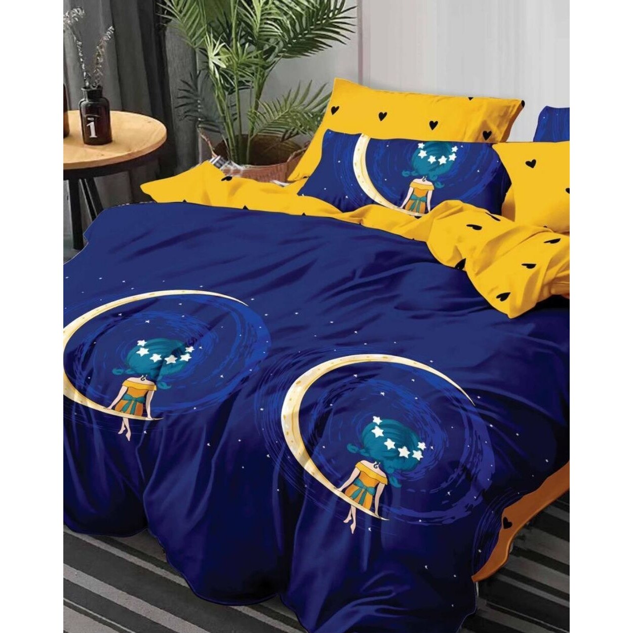 Set Lenjerie de Pat din Finet Satinat, 6 Piese, Pat 2 Persoane, Moon Girl