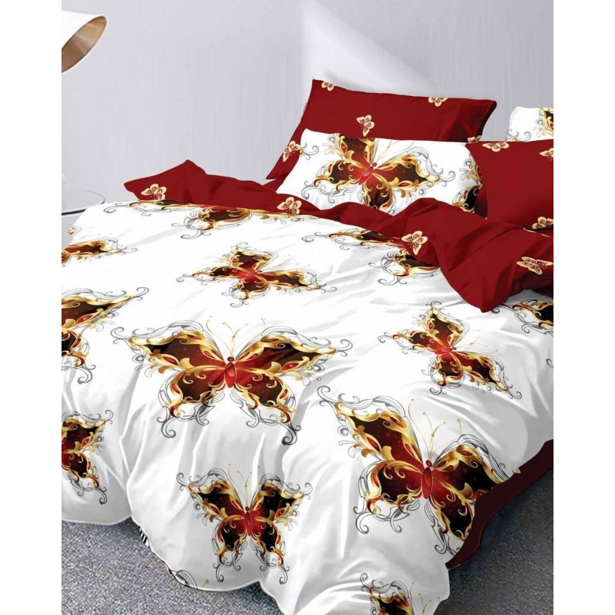 Set Lenjerie de Pat din Finet Satinat, 6 Piese, Pat 2 Persoane, Royal Butterfly
