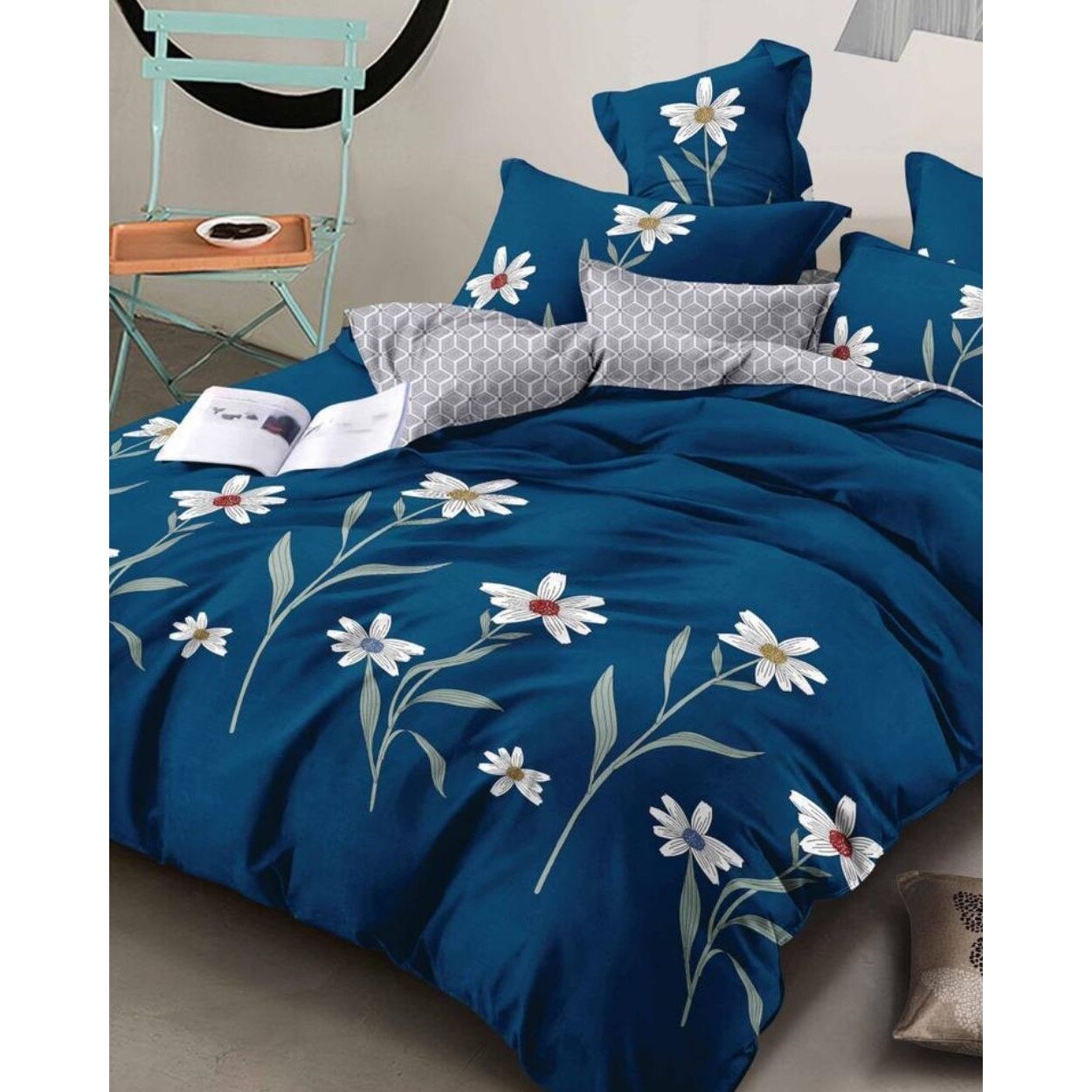 Set Lenjerie de Pat din Finet, 6 Piese, Pat 2 Persoane, Margarete