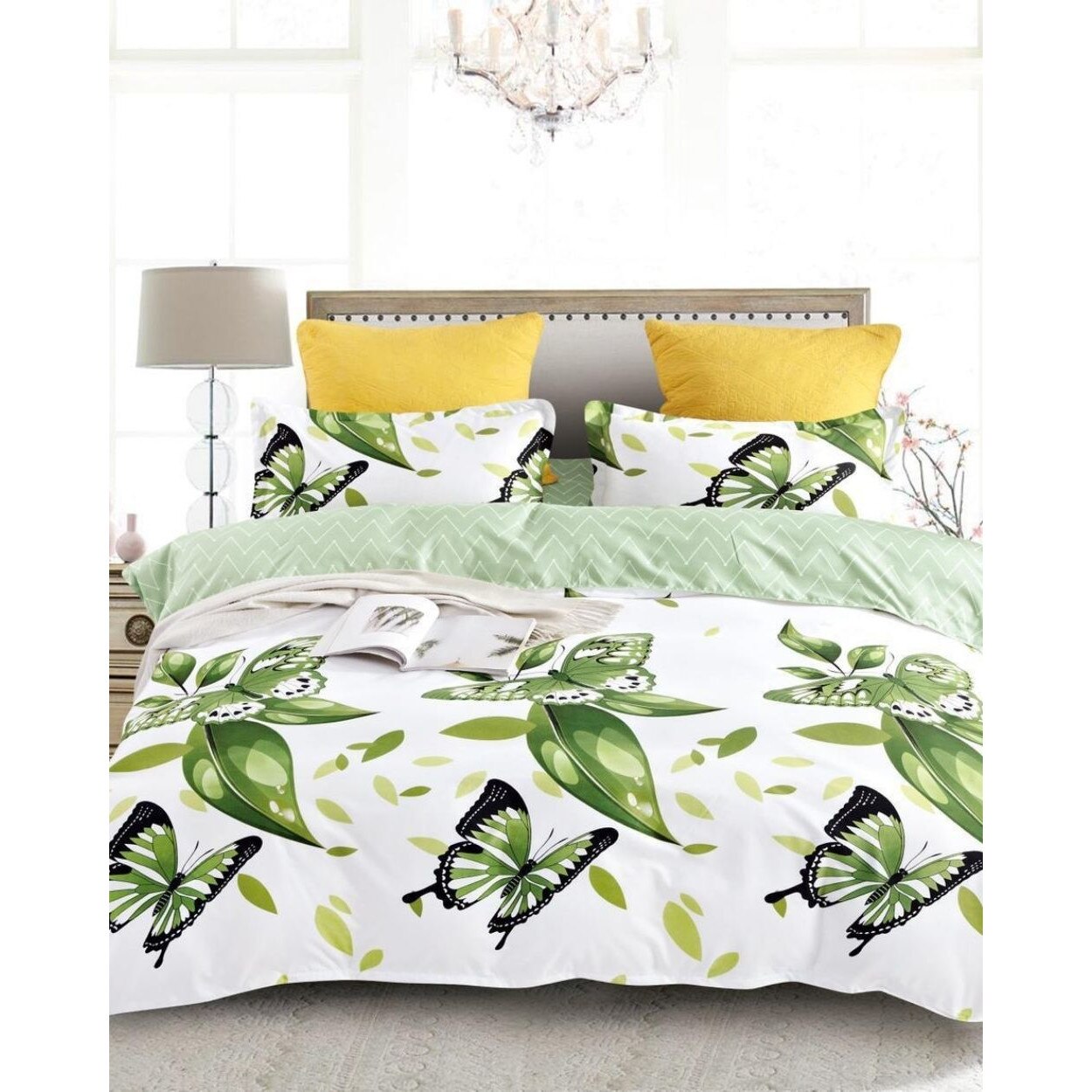 Set Lenjerie de Pat din Finet, 6 Piese, Pat 2 Persoane, Green Nature