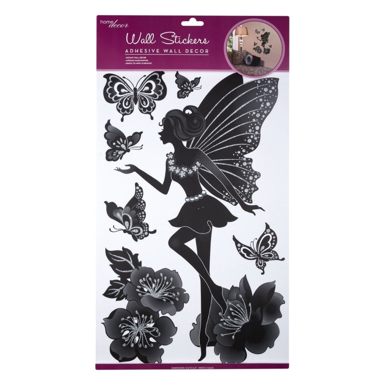 Tapet, model zana cu fluturi, negru cu gri, aplicabilitate usoara, rezistent la apa