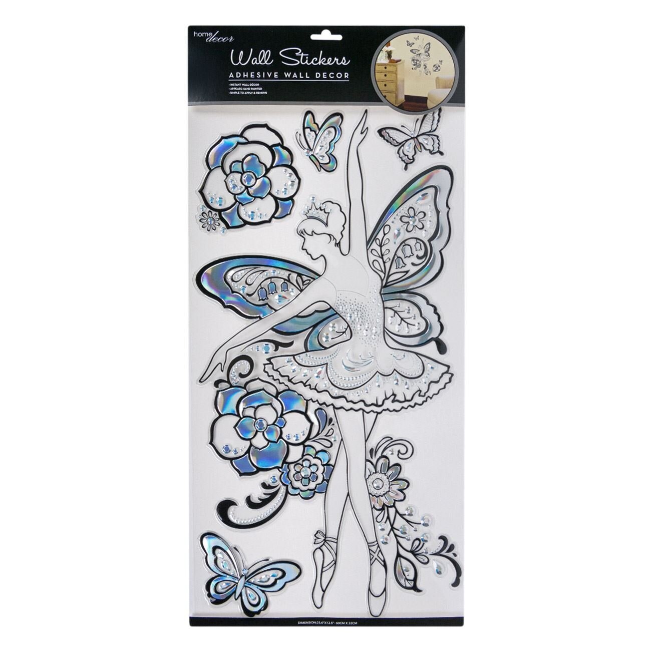 Tapet, model balerina cu fluturasi, negru cu alb, aplicabilitate usoara, rezistent la apa