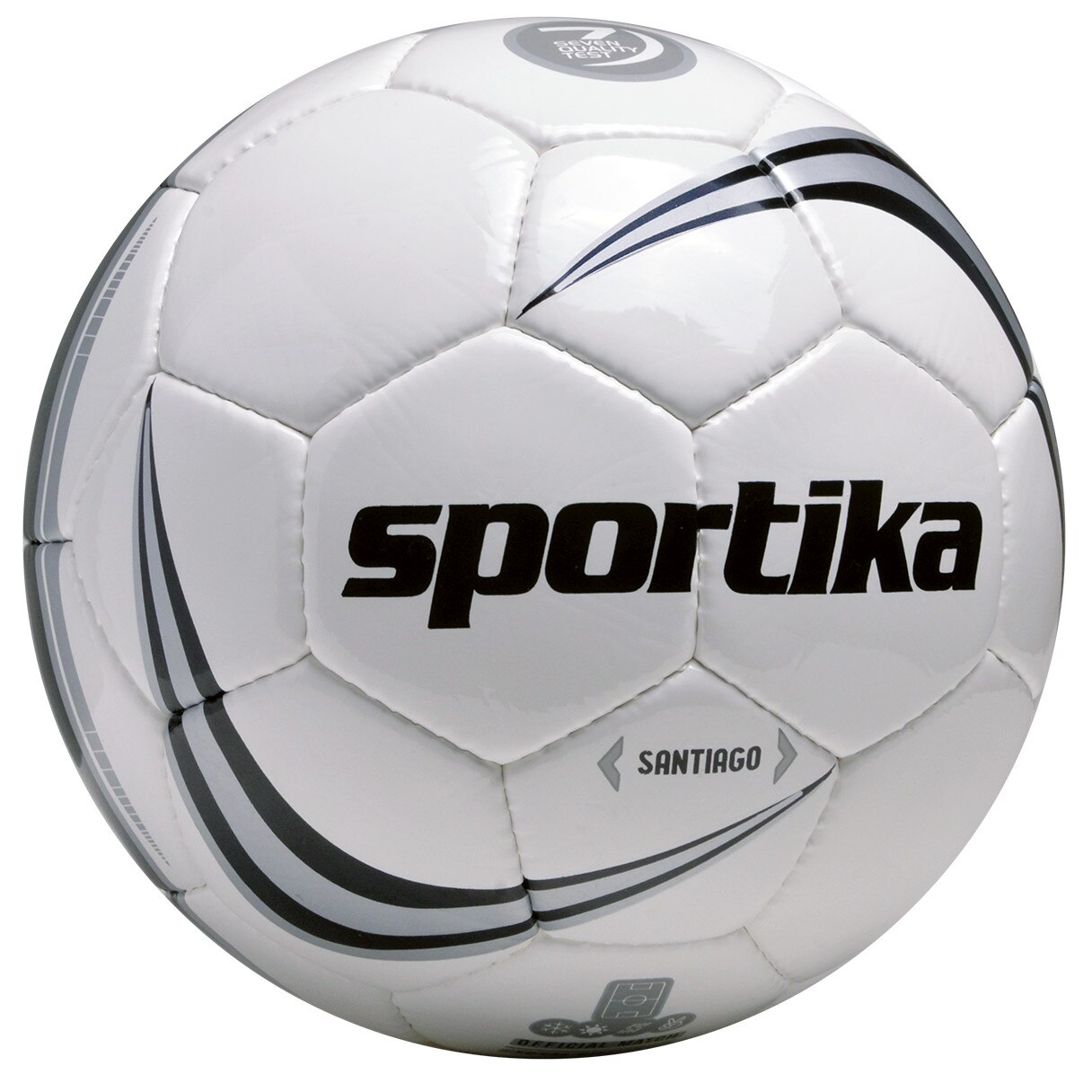 Minge fotbal Santiago marime 4, pentru competitie si antrenament, cusuta de mana, Alb/Negru