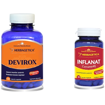 Supliment Alimentar Devirox 120 capsule + Inflanat+ Curcumin 95 Herbagetica, 30 capsule Supliment Alimentar Devirox 120 capsule + Inflanat+ Curcumin 95 Herbagetica, 30 capsule