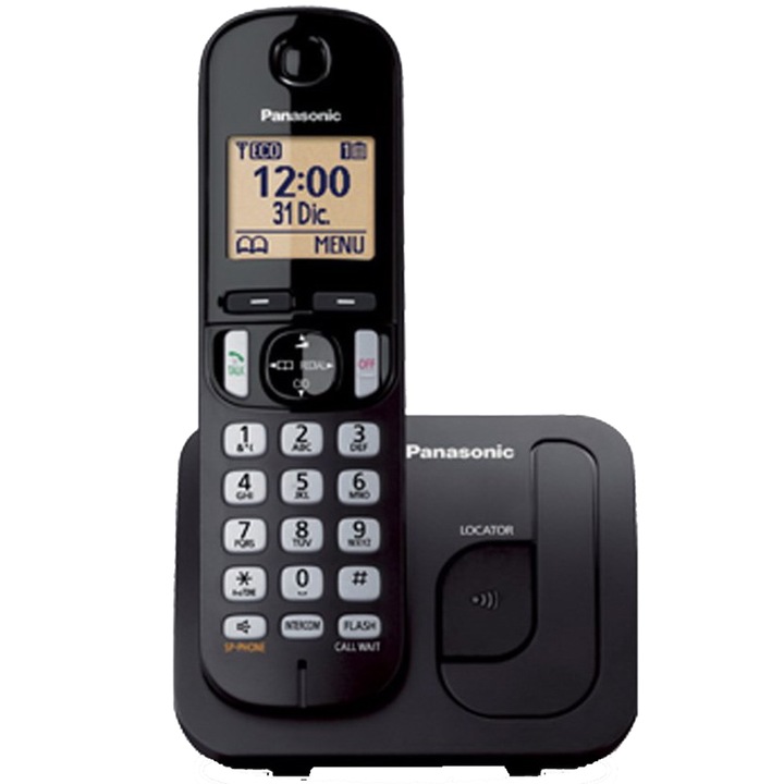 Telefon fara fir DECT Panasonic KX-TGC210FXB, Caller ID, Agenda 50 contacte, speaker, clip, iluminare display, speed dial, keypad lock, Negru