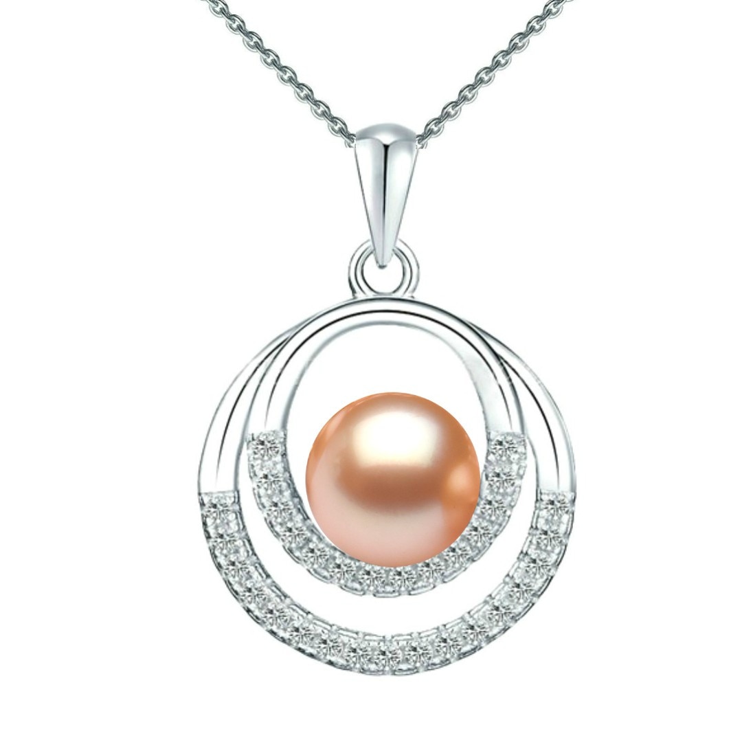 Colier Argint cu Pandantiv Argint Saturn, Pavat cu Zirconii si Perla Naturala Crem de 7-8 mm