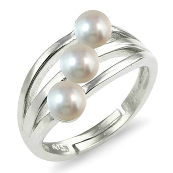 Inel Reglabil din Argint Rodiat, Triplu, cu Perle Naturale Albe Inel Reglabil din Argint Rodiat, Triplu, cu Perle Naturale Albe