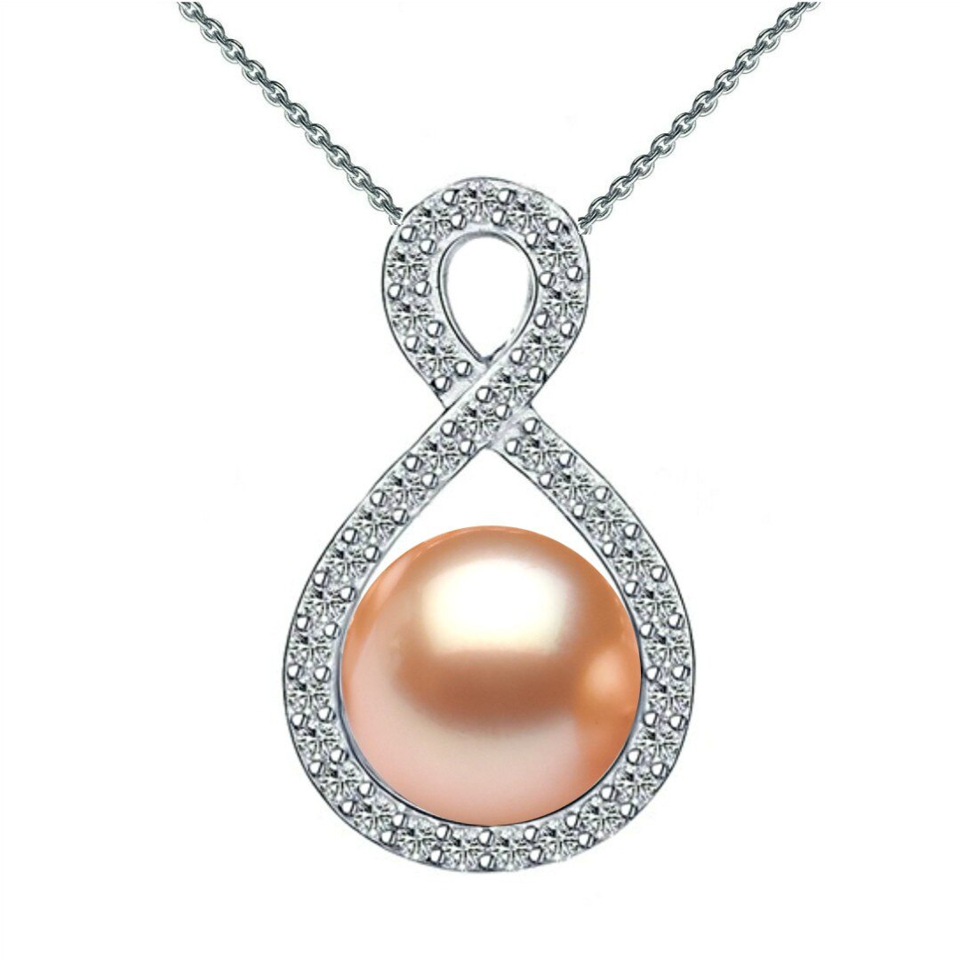 Colier Argint cu Pandantiv Argint Infinit, Pavat cu Zirconii si Perla Naturala Crem de 7-8 mm
