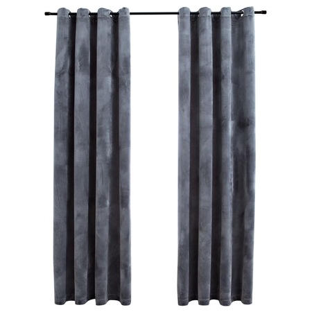 Set de 2 draperii opace din catifea cu inele metalice, metalice, vidaXL, Catifea, 140 x 245 cm, Gri