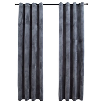 Set de 2 draperii opace din catifea cu inele metalice, metalice, vidaXL, Catifea, 140 x 225 cm, Gri Set de 2 draperii opace din catifea cu inele metalice, metalice, vidaXL, Catifea, 140 x 225 cm, Gri