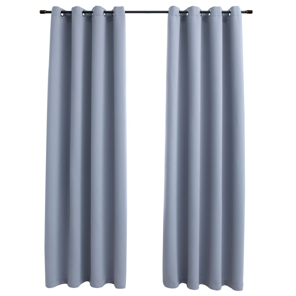 Set de 2 draperii opace cu inele metalice, vidaXL, Tesatura, 140 x 225 cm, Gri