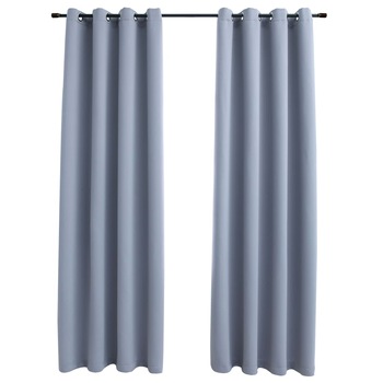 Set de 2 draperii opace cu inele metalice, vidaXL, Tesatura, 140 x 245 cm, Gri Set de 2 draperii opace cu inele metalice, vidaXL, Tesatura, 140 x 245 cm, Gri