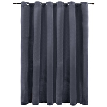 Draperie opaca din catifea cu inele metalice, vidaXL, Catifea, 290x245 cm, Gri Draperie opaca din catifea cu inele metalice, vidaXL, Catifea, 290x245 cm, Gri