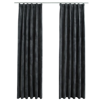 Set de 2 draperii opace din catifea cu carlige,vidaXL, Catifea, 140 x 245 cm, Gri Set de 2 draperii opace din catifea cu carlige,vidaXL, Catifea, 140 x 245 cm, Gri