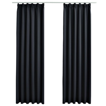 Set de 2 draperii opace cu carlige, vidaXL, Tesatura, 140 x 175 cm, Negru Set de 2 draperii opace cu carlige, vidaXL, Tesatura, 140 x 175 cm, Negru